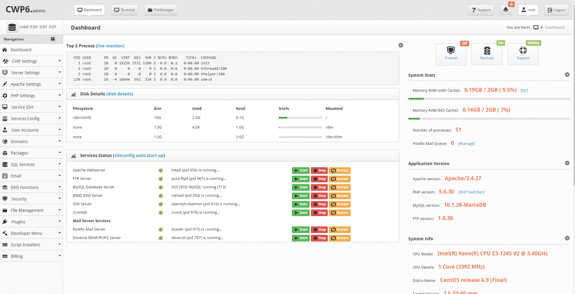 Centos web panel настройка